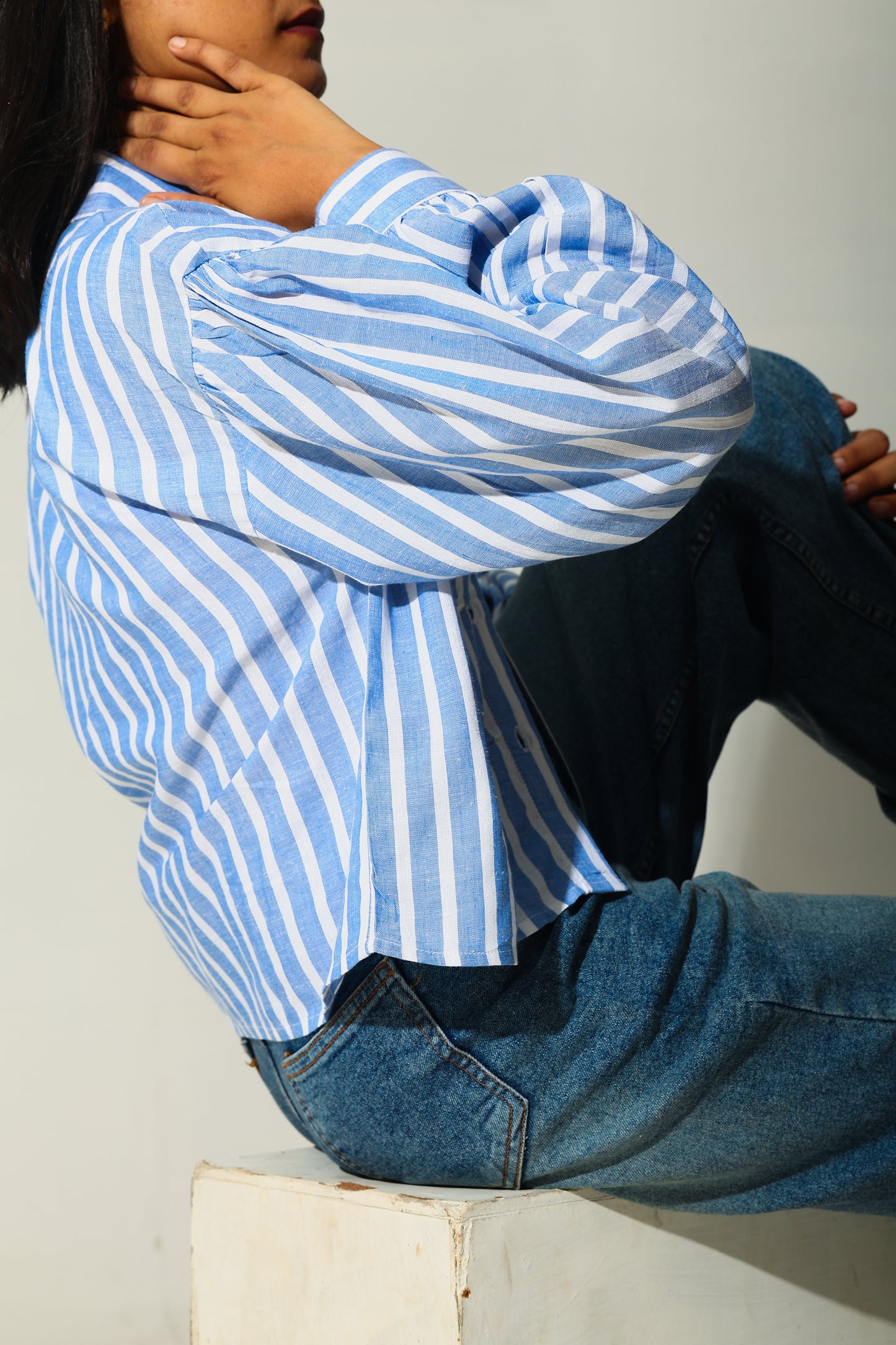 Blue & White Vertical Stripe Cotton Shirt – RIYA113