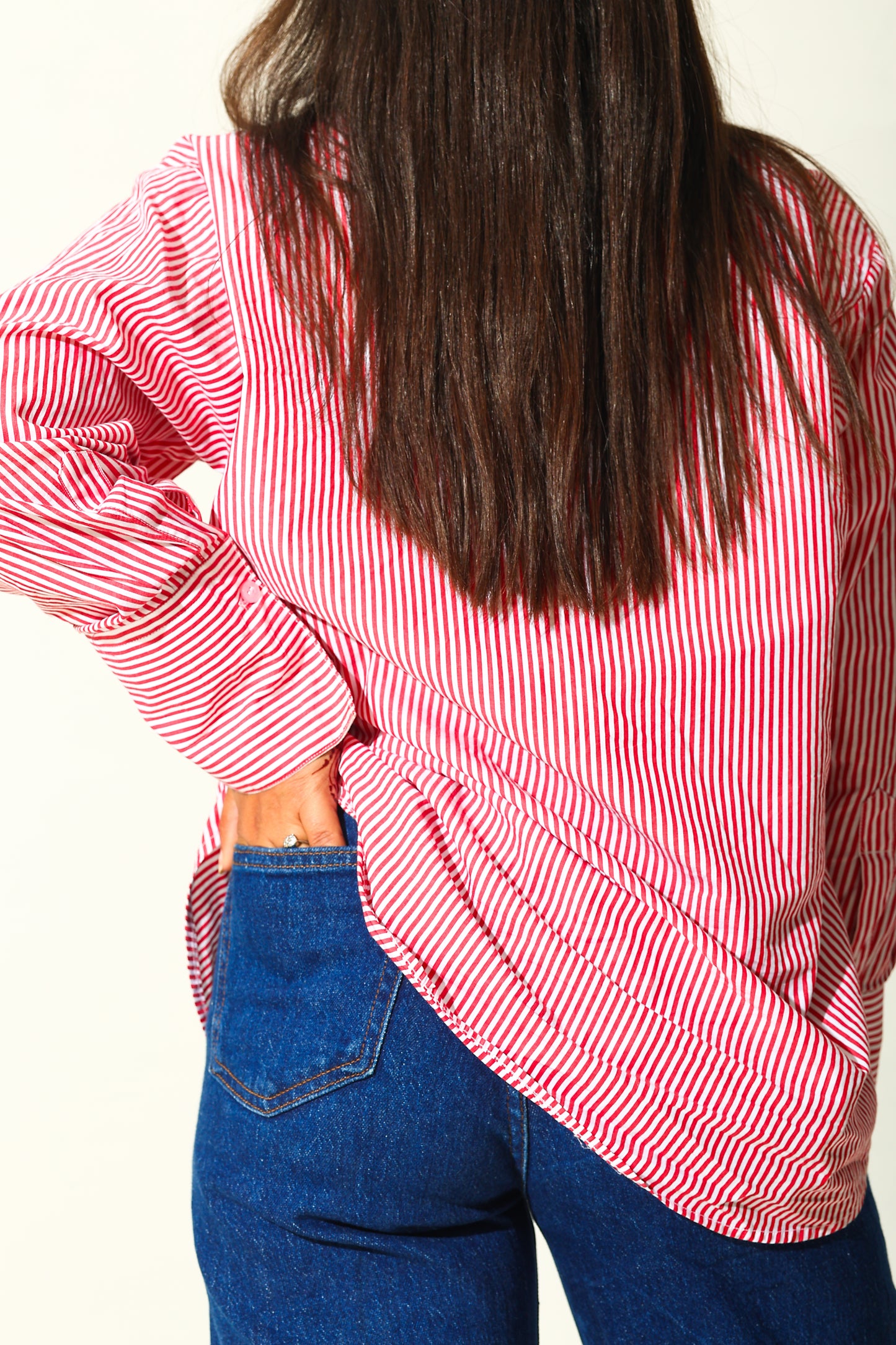 Bold Red Striped Oversized Shirt (RIYA116)