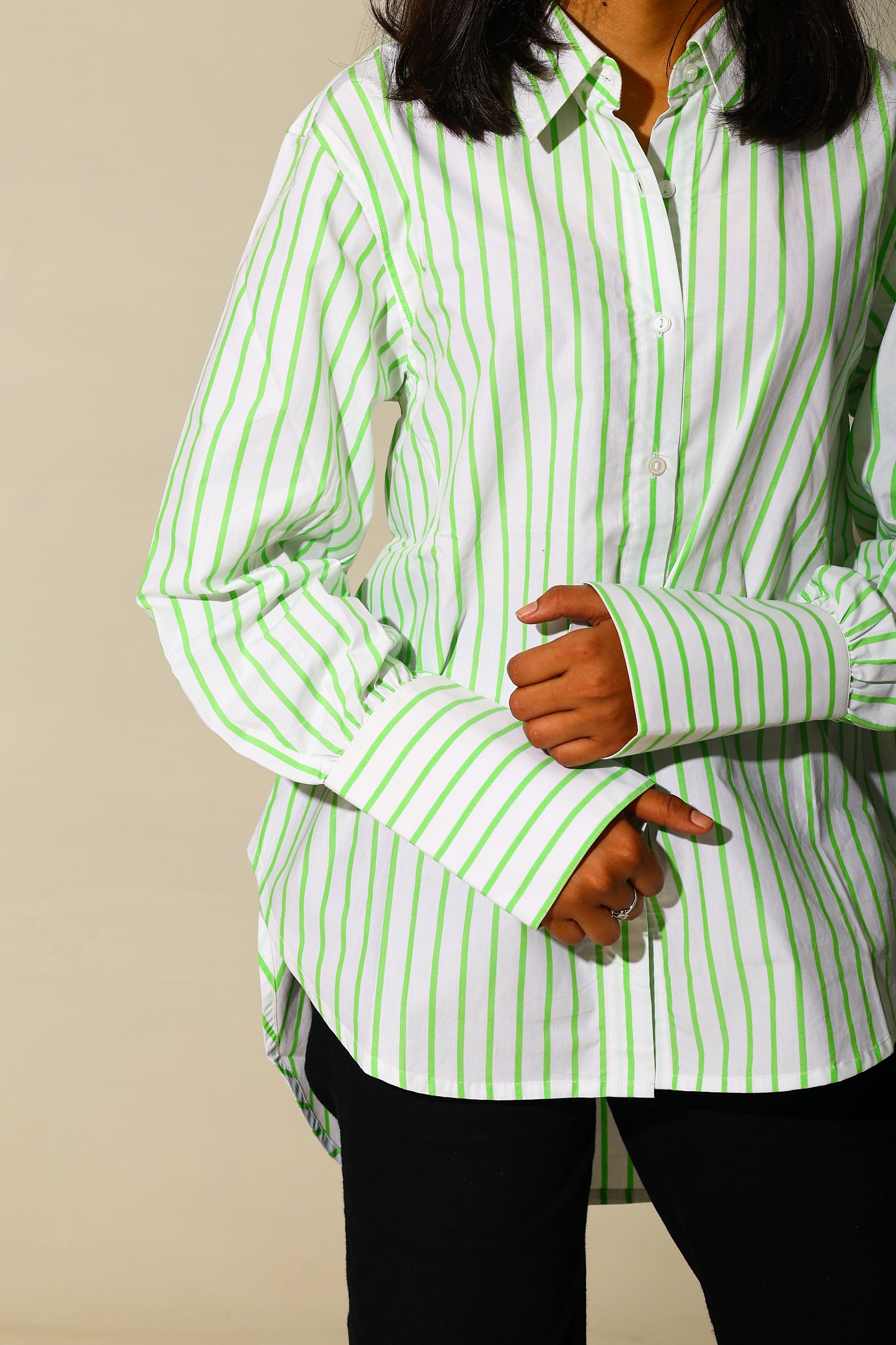 Green Striped Button-Down Cotton Shirt(RIYA114)
