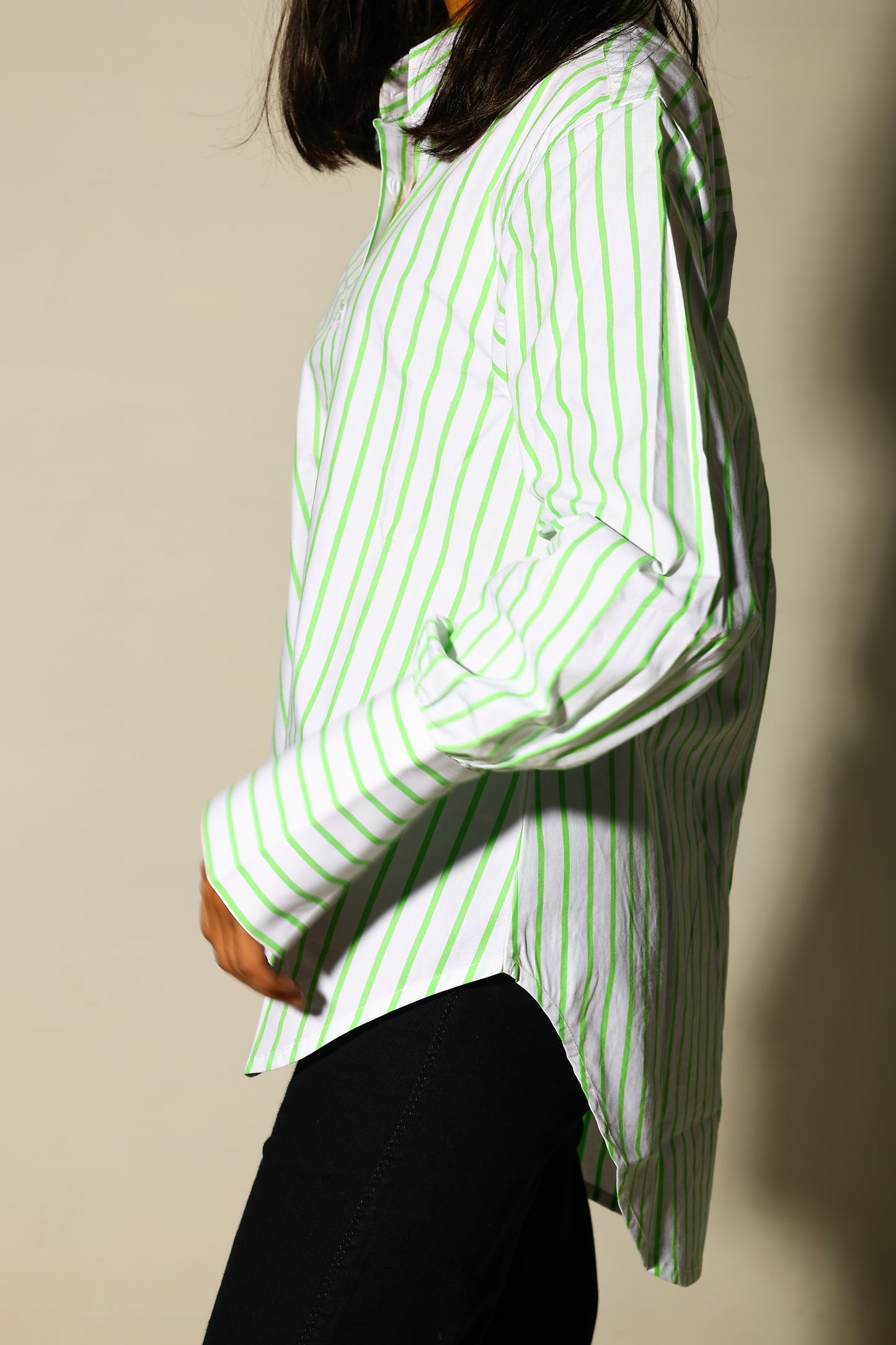 Green Striped Button-Down Cotton Shirt(RIYA114)