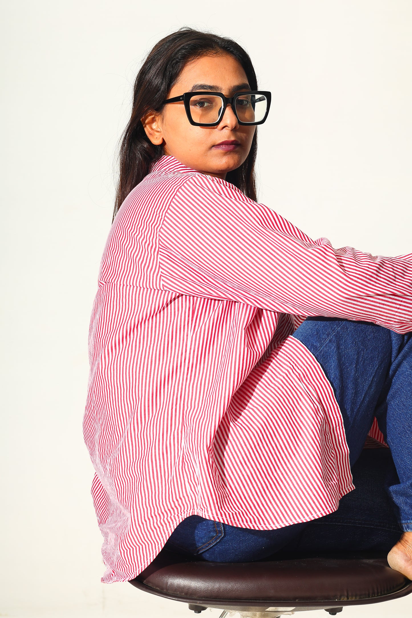 Bold Red Striped Oversized Shirt (RIYA116)