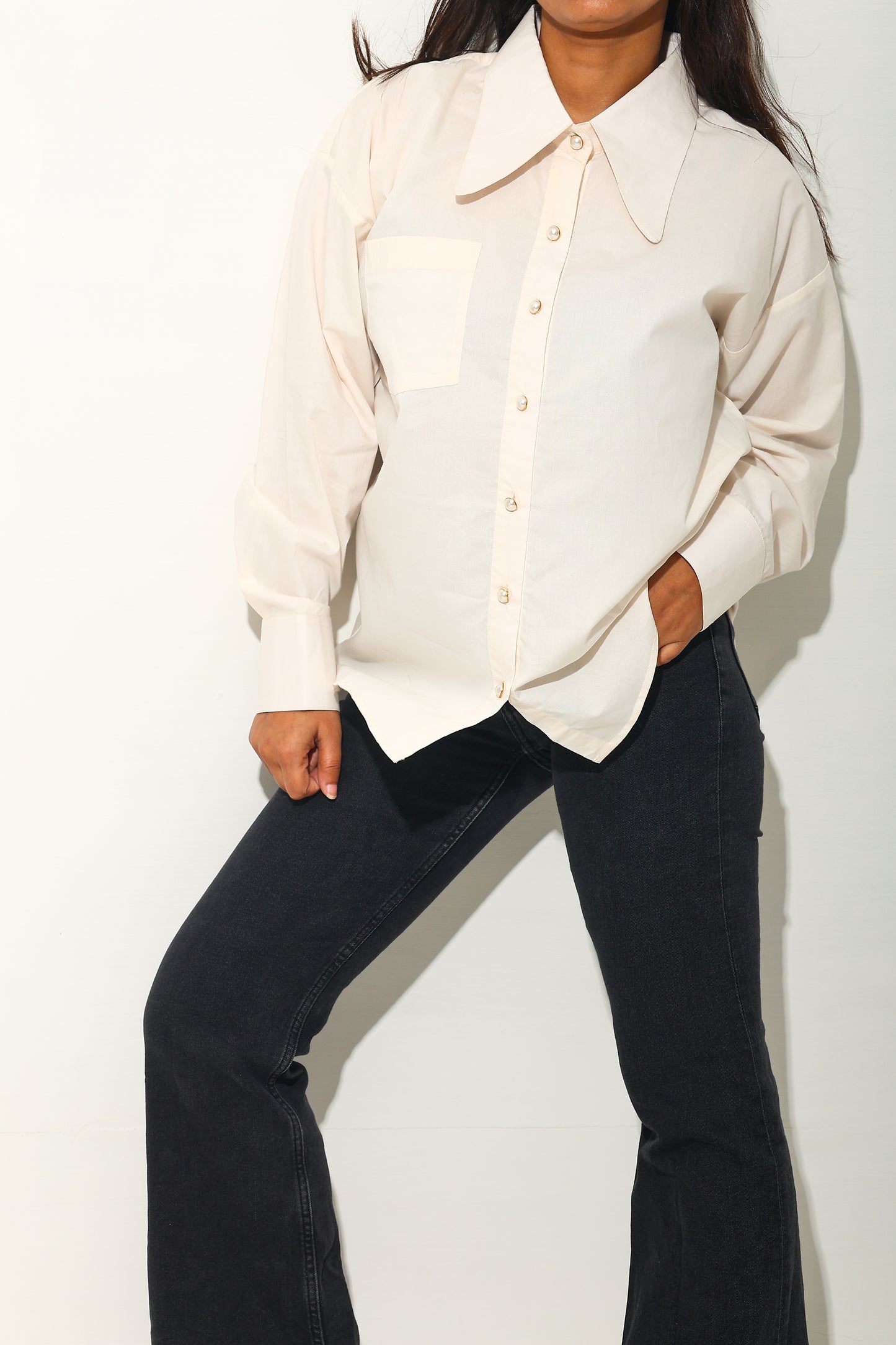 Pearl Button Oversized Shirt (RIYA115)