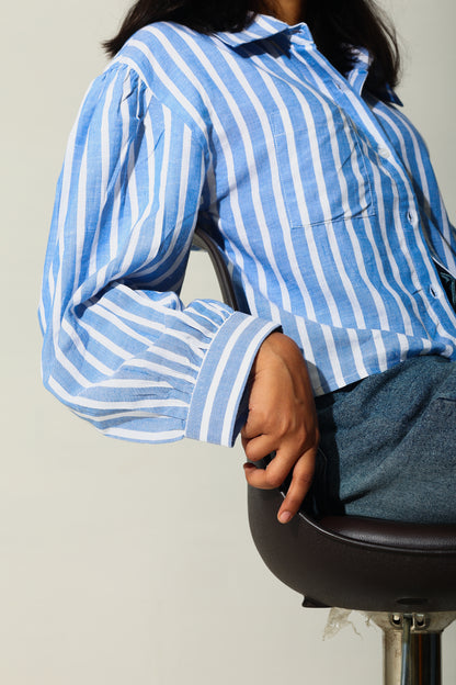 Blue & White Vertical Stripe Cotton Shirt – RIYA113