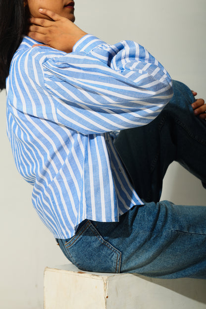 Blue & White Vertical Stripe Cotton Shirt – RIYA113