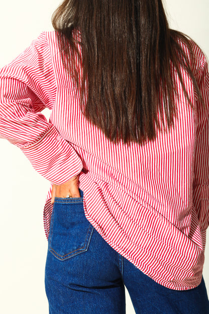 Bold Red Striped Oversized Shirt (RIYA116)