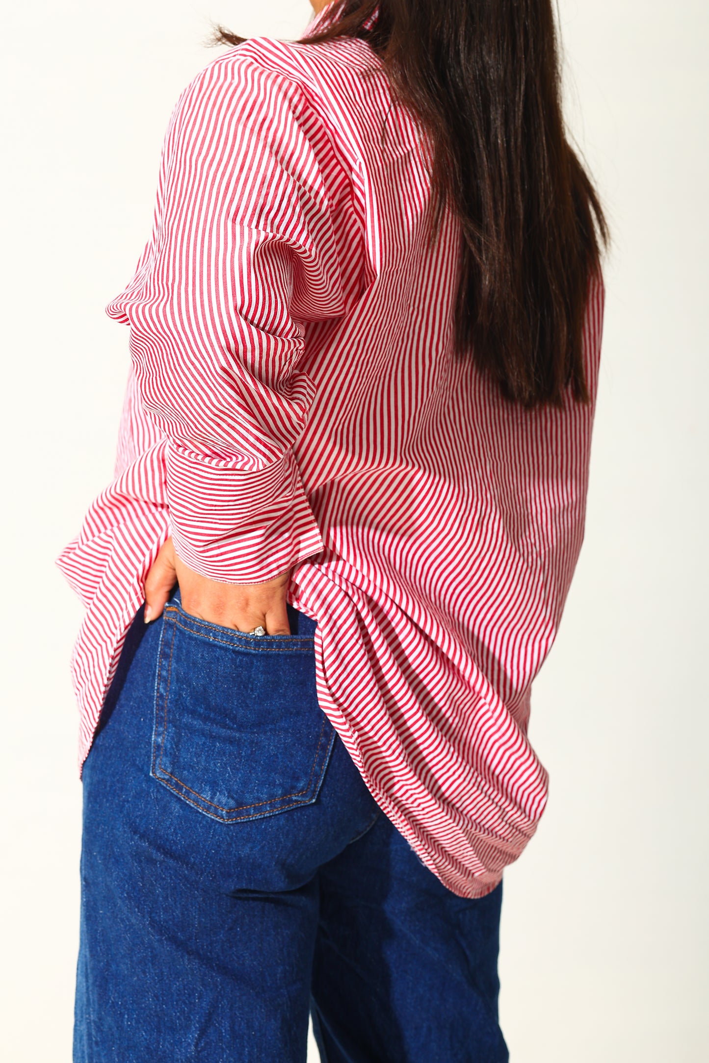 Bold Red Striped Oversized Shirt (RIYA116)