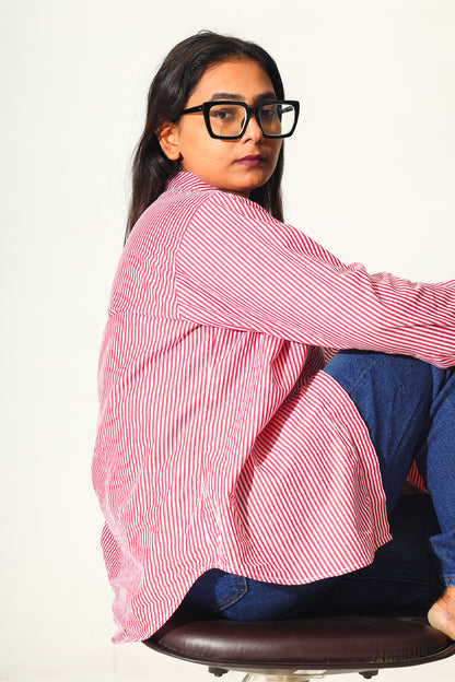 Bold Red Striped Oversized Shirt (RIYA116)