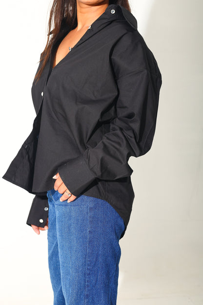 Cropped Button-Down Black Shirt – RIYA112