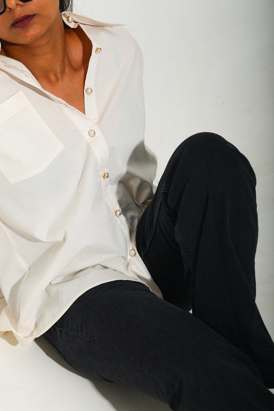 Pearl Button Oversized Shirt (RIYA115)